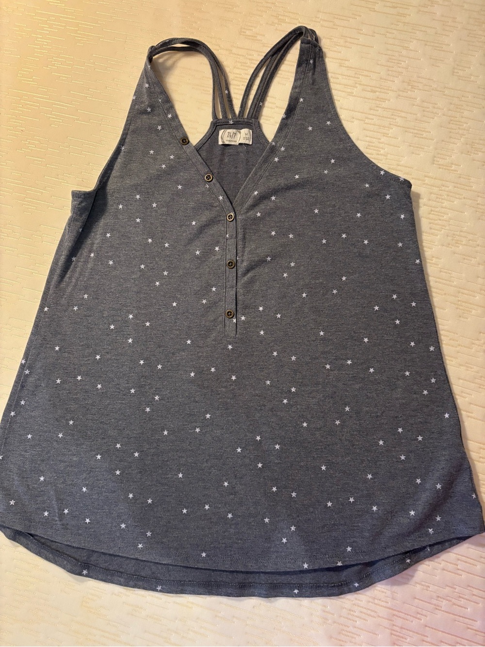 Maurices Blue Star-Print Racerback Henley Tank